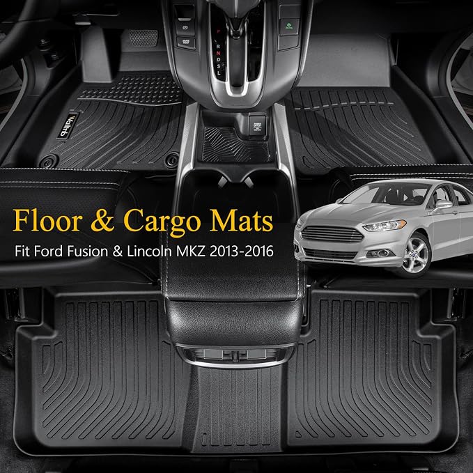 Floor Mats & Cargo Liner Fit for Ford Fusion 2013-2016 & Lincoln MKZ 2013-2016 All Weather Liners Custom Fit Ford Fusion 2013-2016 & Lincoln MKZ Waterproof Durable Easy to Clean Accessories