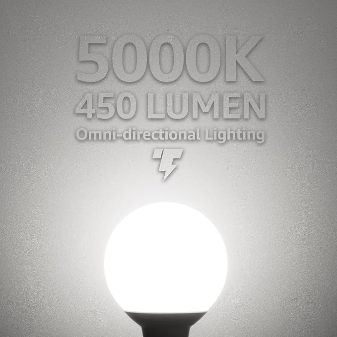 TORCHSTAR 12-Pack G25 LED Light Bulbs, 5W 450LM, Dimmable, 5000K | UL Listed, 40W Equivalent Daylight Vanity Globe Round Bulbs, E26 Base Decorative Bulb, for Bathroom Vanity or Mirror