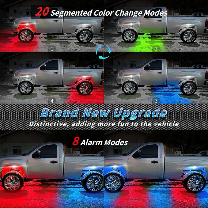16Pods Segmented RGB LED Rock Lights Kit with APP/RF Remote Control, Upgraded Multicolor RGB Underglow Lights Brake Light for Jeep Golf Cart Trucks Pickup Neon Waterproof 12V Underbody Fender Light