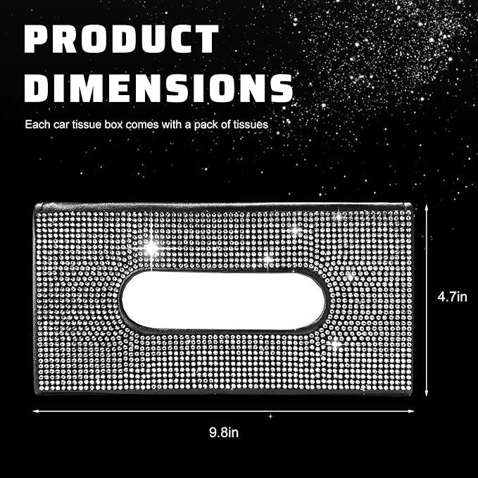 Bling Car Sun Visor Tissue Box Holder, Sparkling Auto Sun Visor Napkin Box Mask Holder, PU Leather Glitter Rhinestone Backseat Paper Towel Case for Cars Trucks SUVs (White)