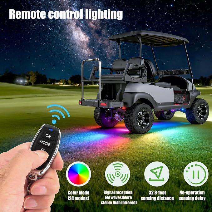 10L0L 4PCS Golf Cart Underbody Light Kit, Underglow LED Strip for EZGO Club Car Yamaha, 24 Modes Multicolor RGB Music Sync Waterproof, Canopy Lights Optional (4 Pack(Underbody-Fishbone))