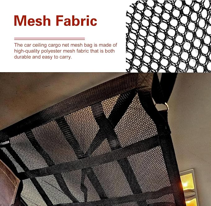Double Layer Mesh Roof Storage Organizer, 31.5"x 21" Car Ceiling Cargo Net, Car Roof Storage, Overhead Net for SUV Truck Van Camping Travel Road Trip Essentials(Black)