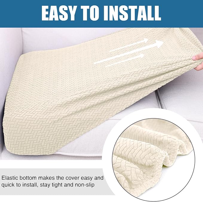 Smiry Waterproof Couch Cushion Covers, Stretch Jacquard Thick Sofa Cushion Covers, Washable Seat Slipcover Elastic Furniture Protector for Pets, Kid (Large, Beige)