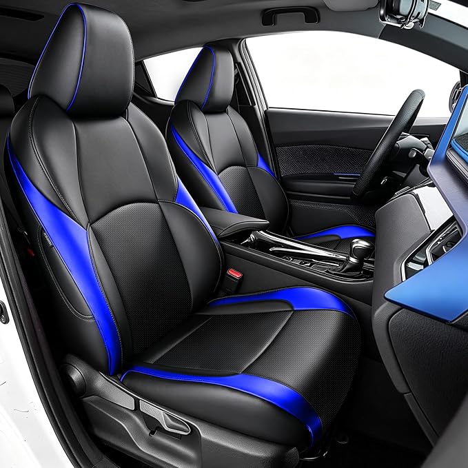 AOMSAZTO Car Seat Cover Fit for Toyota CHR 2018-2022 Faux Leather Seat Covers Protector Compatible Airbag Waterproof C-HR Full Set Black&Blue | CHR Seat Covers Premium Faux Leather Breathable Compatible Airbag Scratch Resistant 1:1 Customized Seat Cush...