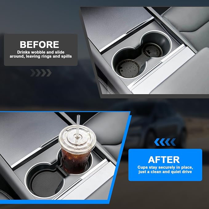 for Refresh Tesla Model Y Juniper Accessories 2025 2026 Tesla Model 3 Highland 2024 2025 2026 Cup Holder Insert Coaster Mat Center Console Liner Pad Solid TPE 1PC (Standard/Premium/Performance)
