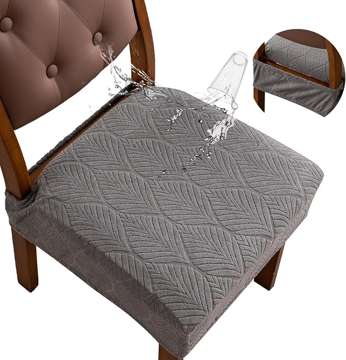 Removable and Washable Seat Covers for Dining Room Chairs Set of 4 - Waterproof Stretch Chair Seat Slipcovers, No Back Covers