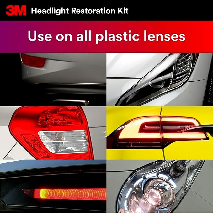 3M Headlight Lens Restoration Kit, Medium Duty 2-Pack, No Tools Required, Restores Cloudy Yellowed Plastic Lenses, Includes Sanding Discs, Rubbing Compound & Foam Pads