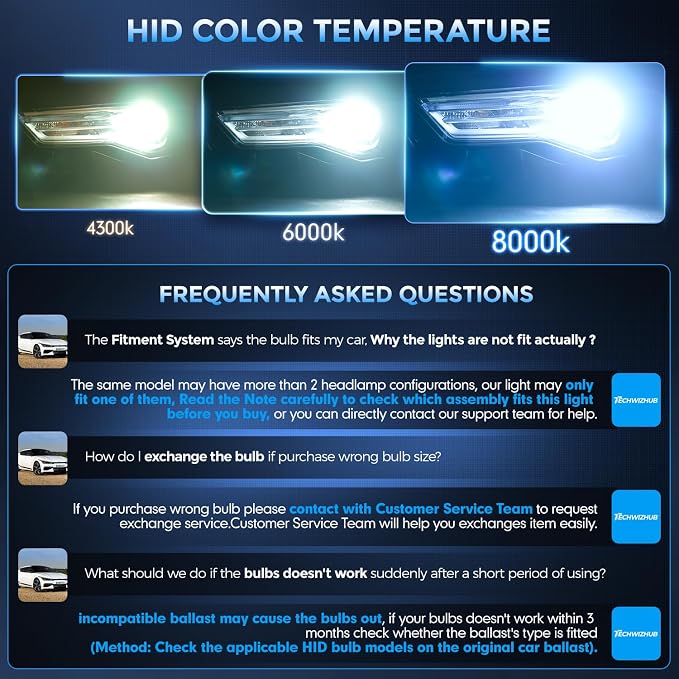 D3S HID Bulbs, 8000K White Blue 35W High/Low Beam, Replacement 66340 42403 42302 42302C1 Xenon Bulbs, UV Resistant, Pack of 2