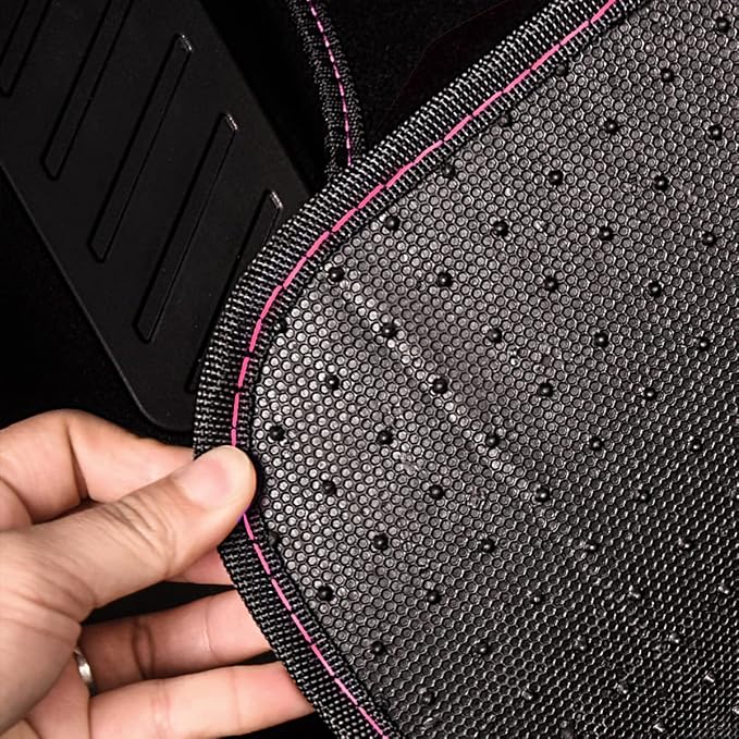 CAR PASS Rainbow Waterproof Universal Fit Faux Leather Car Carpet- Anti-Slip Nibbed Backing Floor Mats for SUV, Vans,Sedans,Trucks, Automotive Set of 4 for Women&Cute Girly (Black with Pink)