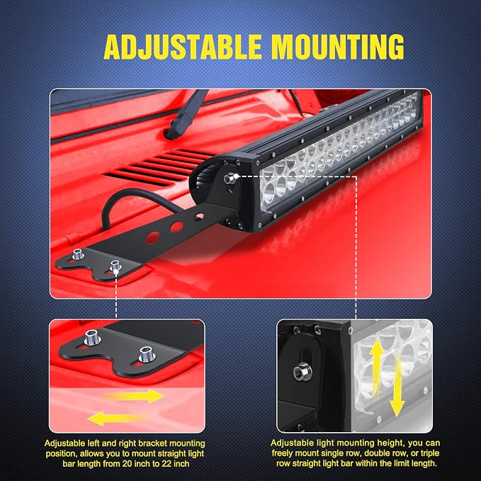 Nilight 2PCS Hood Mounting Brackets for 20” LED Light Bar on Jeep Wrangler JK 2007-2017, 2 Years Warranty (90040B), Black