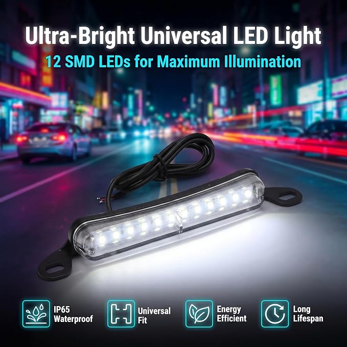 ANKIA Universal 12 LED License Plate Light Running Lamp Reverse Lights Tail Light Assembly for Car Trailer UTV ATV Truck RV Boat(White Light)