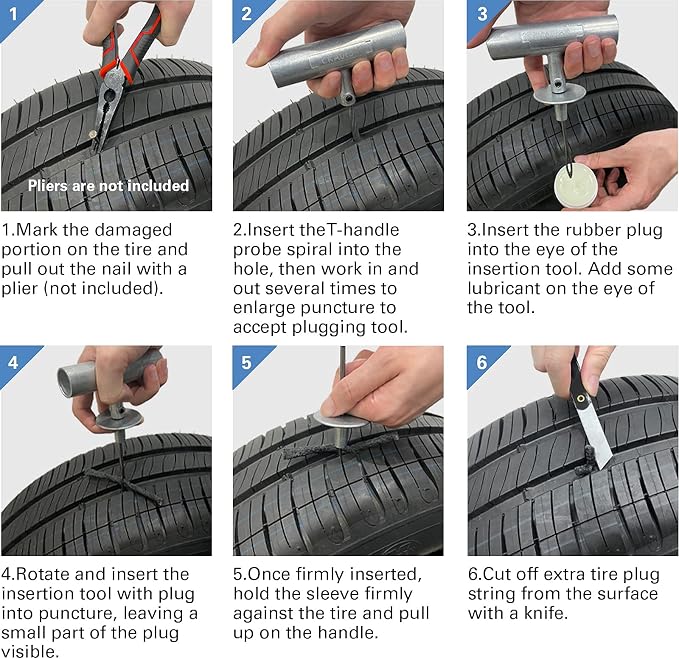 CKAuto Universal Tire Repair Kit, Professional Heavy Duty Emergency Tool | for Flat Tire Puncture Repair, 36-Piece Value Pack, Tire Plug Kit for Cars, SUVs, Motorcycles, Trucks, RVs, and More