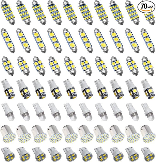 70 PCS LED Interior Car Lights, Super Bright White Interior Bulb Set for Vehicle Map Dome Cab Tail License Plate Lights, T10 31mm 36mm 41mm 194 LED Replacement Bulb Kit