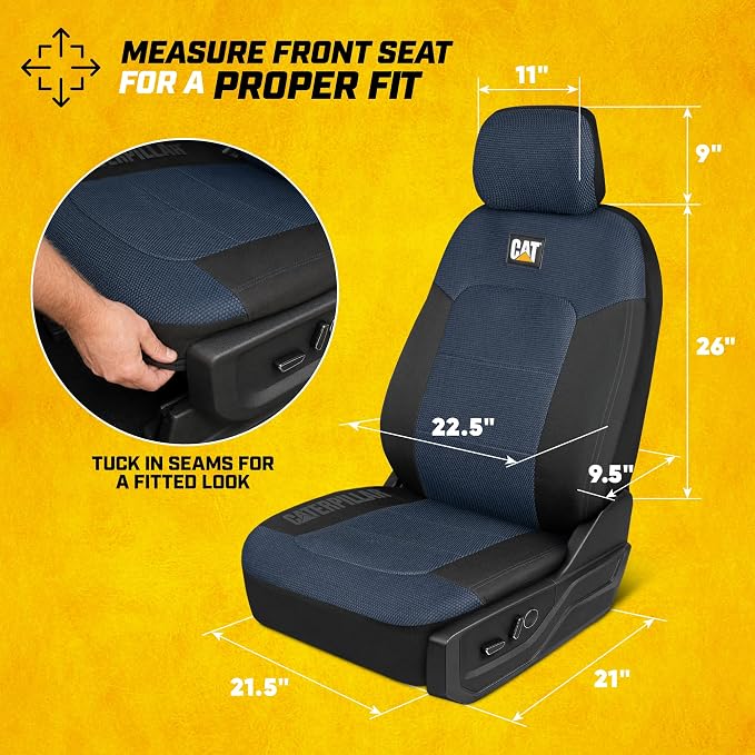 CAT MeshFlex Seat Covers Full Set for Full-Size Pickup Trucks Only - Blue | Front Bucket Seat Covers & 60/40 Split Rear Bench Protector – Interior Accessories For F-150, Silverado, Ram, Sierra & Tundra