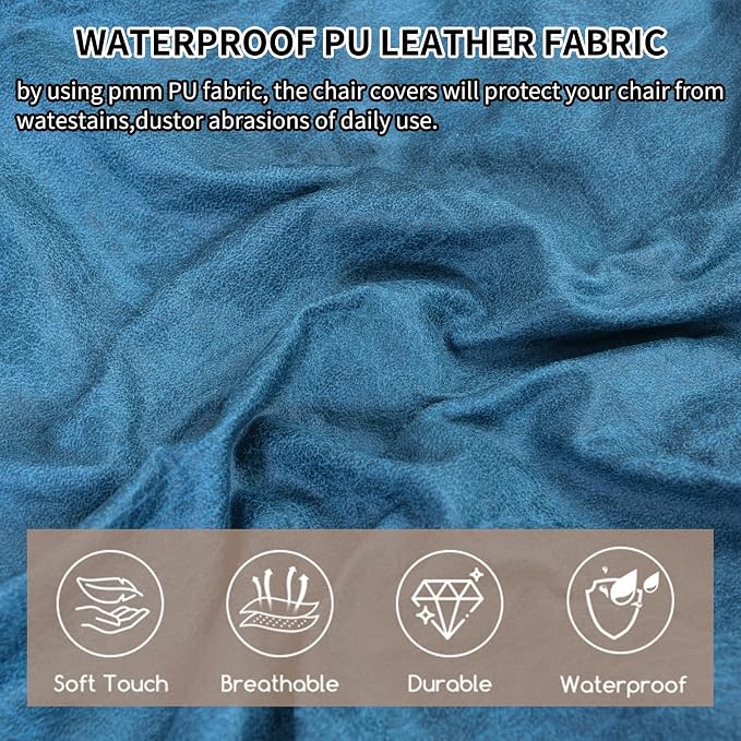 HAOYONG Waterproof Chair Seat Covers with Elastic Ties, Dining Room PU Chair Cover Seats Removable Washable Chair Protector Seat Cushion Slipcovers for Home, Kitchen (4PCS-Blue)