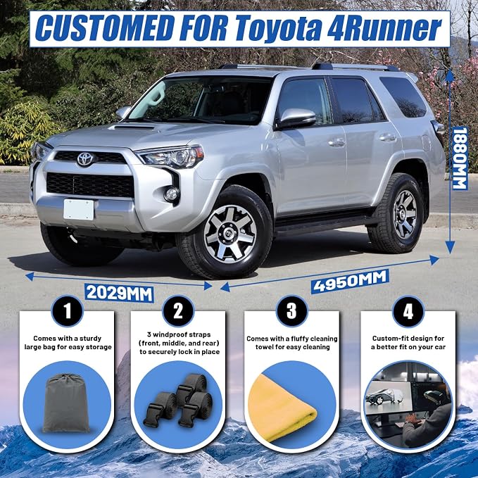 SUV Car Cover Custom Fit for Toyota 4Runner (2002-2025), Waterproof All Weather for Automobiles Full Exterior Cover Rain Sun Snow UV Protector.