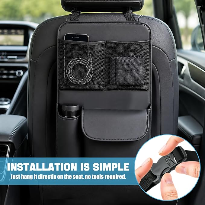 Car Backseat Organizer, Large Capacity Trunk Organizer for Cars, Detachable Automotive Back Seat Protector Kick Mat, Multi-Pocket Vehicle Seat Back Storage Bag, Car Accessories (Small)