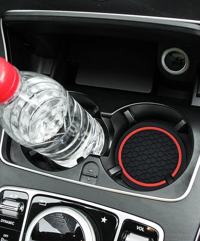 SCUARI 4PCS Car Coasters,Car Cup Coasters,Car Coasters for Cup Holders,Car Accessories Car Cup Holder Coaster,2.75 Inch No-Slip Anti Dust mats Cup Holder Insert Coaster,Fits Vehicles (Black&Red)