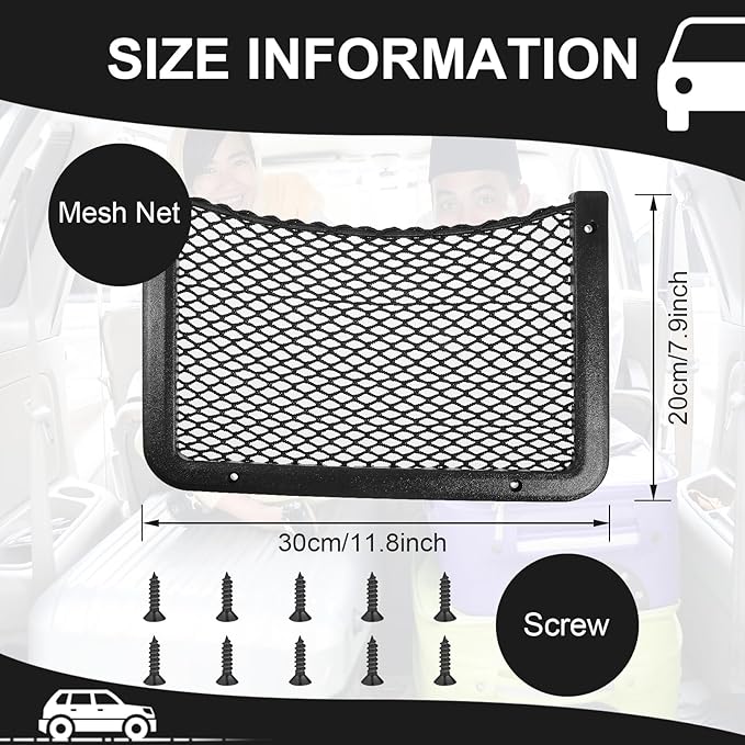 Frienda 4 Pcs Boat Storage Net Bag, ABS Plastic Car Framed Mesh Net Holder, Phone & Cargo Organizer with Screws for Auto, Rv, Boat, Pontoon, Truck Pocket Storage (12 x 8 Inch)