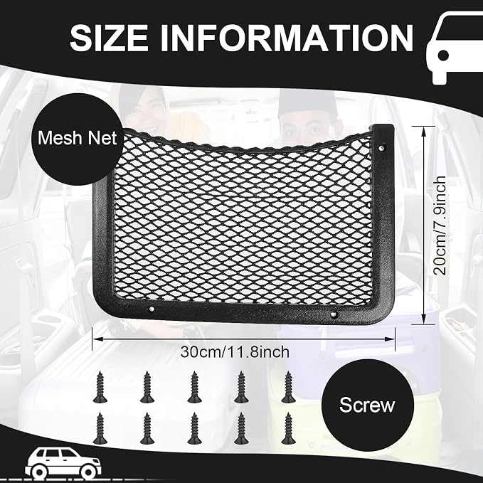 Frienda 1 Pc Boat Storage Net Bag, ABS Plastic Car Framed Mesh Net Holder, Phone & Cargo Organizer with Screws for Auto, Rv, Boat, Pontoon, Truck Pocket Storage (12 x 8 Inch)