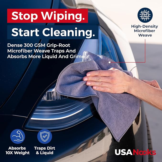USANOOKS Microfiber Cleaning Cloth Grey - 50 Pcs (12.5"x12.5") - High Performance - 1200 Washes, Ultra Absorbent Microfiber Towel Weave Grime & Liquid for Streak-Free Mirror Shine - Car Washing Cloth