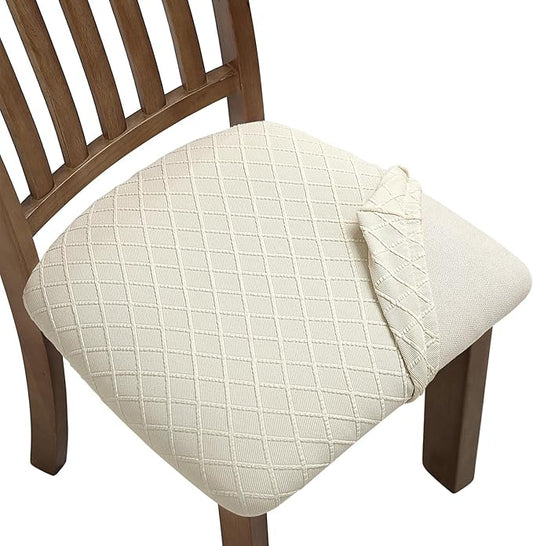 Fuloon Stretch Chair Seat Covers 6 PCS, Removable Washable Dining Chair Covers Anti-Dust Dining Room Seat Cushion Slipcovers (6, Beige)