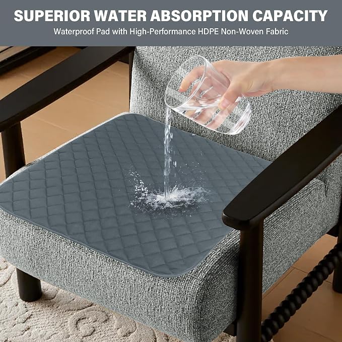 SPRING SEAON Waterproof Chair Pads for Incontinence 22"x21" – Thickened Washable Reusable Seat Protector, Non-Slip Absorbent Pad for Adults, Seniors, Wheelchair, Recliner, Car Seat & Bed(Gray, 1 Pack)