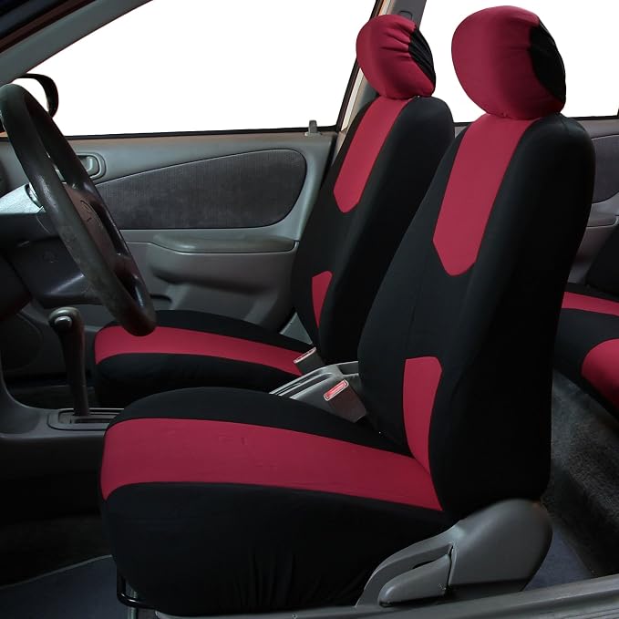 FH Group FB050102 Flat Cloth Seat Covers (Burgundy) Front Set – Universal Fit for Cars Trucks & SUVs