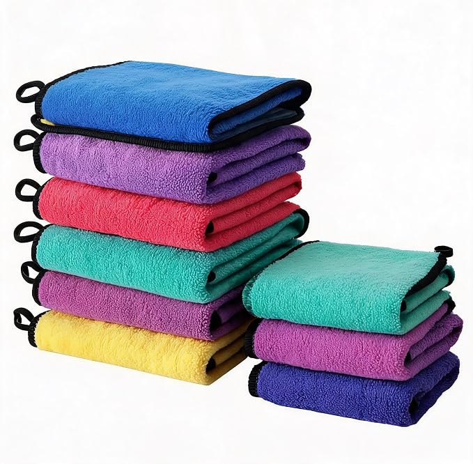 10 Pack Microfiber Towels for Car Detailing - Multicolor Coral Velvet Ultra-Soft Super Absorbent Drying Cloths, Lint-Free Streak-Free for Auto & Home, 11.8"x15.7" Assorted Colors