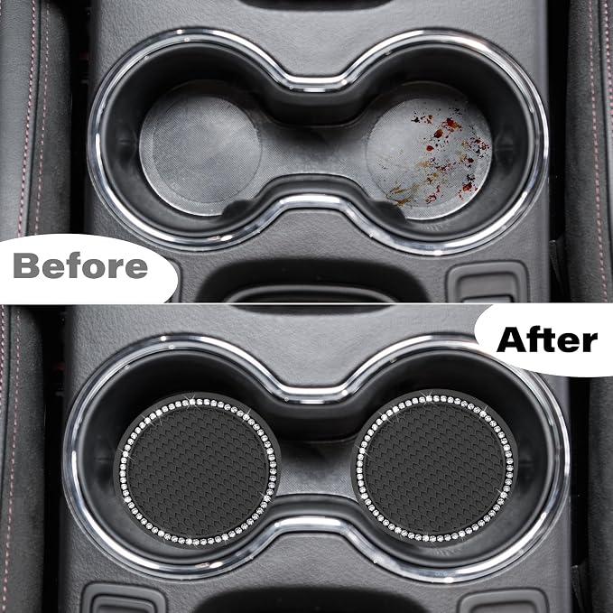 BFXM 4 PCS Bling Cup Holder Coasters for Car, 2.75 inch Diamond Universal Non-Slip Silicone Cup Holder Coasters, Sparkly Bling Car Accessories for Women(White Diamond)