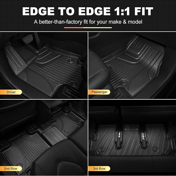 Floor Mats for Toyota Highlander 2020-2026 7 Seats (Gas & Hybrid) Cargo Mat | Not for Grand Highlander. Custom Fit All-weather Protection Cargo Liner & Seat Back Mat Waterproof Easy to Clean Heavy Duty