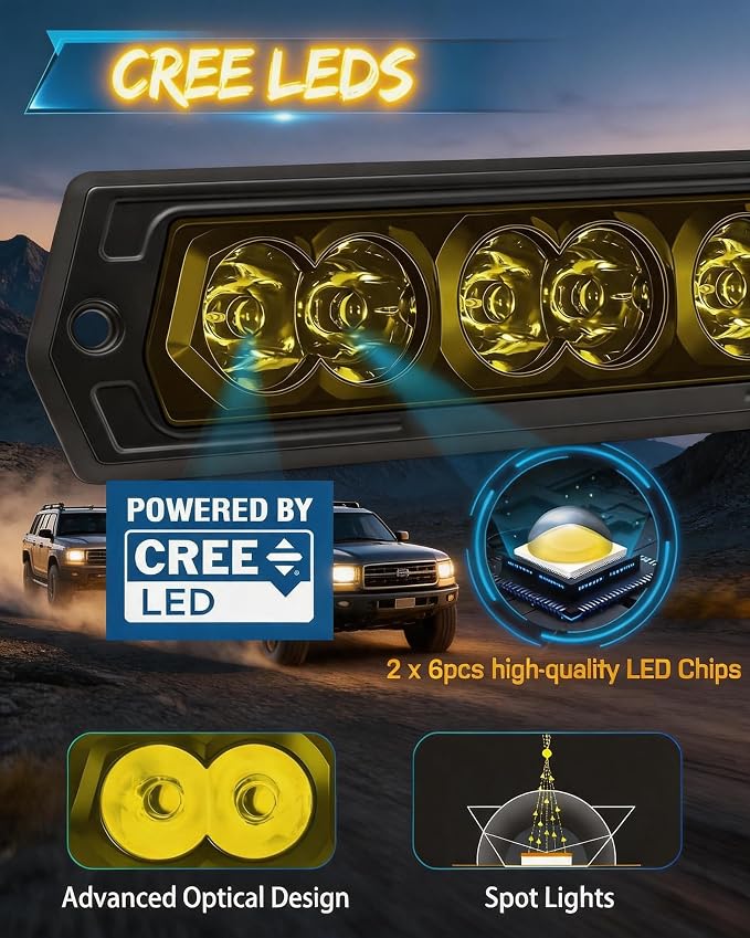 6 Inch Yellow Flush Mount LED Pods 120W Spot Beam Reverse Light for Truck | 120W High-Power Yellow Spot Beam with DT Plug & Play Harness 2PCS Flush Mount Fog Light for Bumper & Grill, IP68 Waterproof