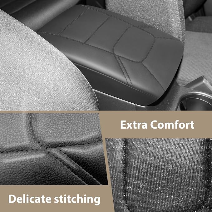 Muslogy Center Console Armrest Cover Fit for Mazda CX-5 2017-2025 2026 Accessories, Comfort Armrest Pad Console Lid Cushion Vegan Leather Regular Thick(Black/Black Trim)