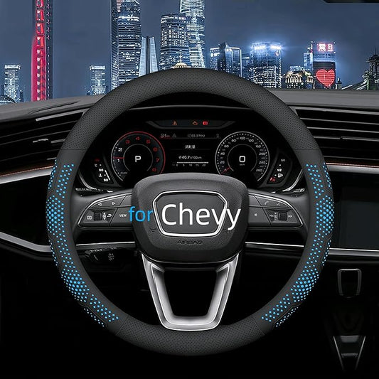 Yangday Leather Steering Wheel Cover for Chevy Silverado 1500 2500 3500, 14.5-15 inches Car Steering Wheel Cover with Non-Slip Breathable (Blue)
