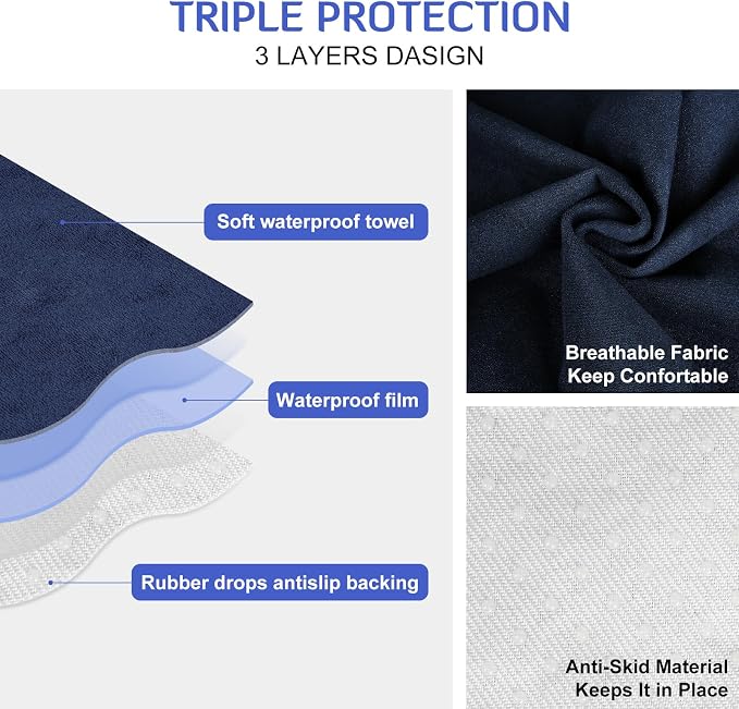 Waterproof Seat Cover Towel, 2PCS Premium Sweat Carseat Protector, Perfect for Universal Anti-Slip Car Truck SUV Seat, Great for Surfing Yoga Gym Workout, Navy Blue