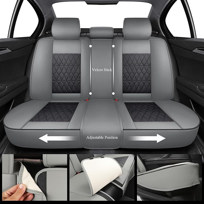 Aierxuan 360° Car Seat Covers Full Set Waterproof Leather, Black-Grey | Universal Fit Toyota Corolla Avalon Highlander Kia K5 Optima Rio Forte Selto Ford Ecosport Bronco Maverick Ranger