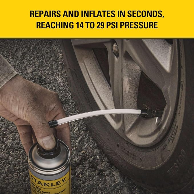 STANLEY AP95 Tire Repair & Inflator – (1x10 oz.) Flat Tire Sealant Spray Kit for Car, Bike, Motorcycle – Seals & Inflates Tubeless Tires – No Jack Needed – Emergency Tire Fix – Rim Safe | 1 Pack