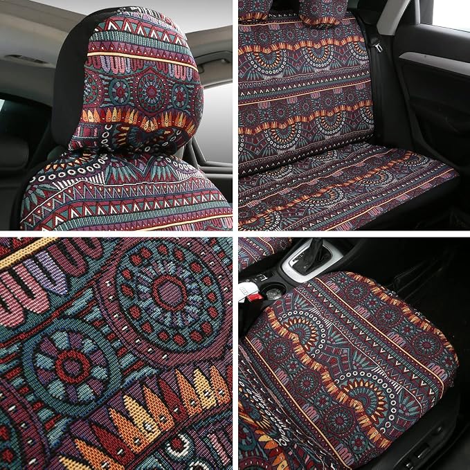 Baja Saddle Blanket Car Seat Covers 9PCS Full Set, Breathable and Washable Striped Woven Automotive Vehicle Seat Cover, Universal Boho Seat Cover for Sedan, SUV, Truck, Airbag Compatible