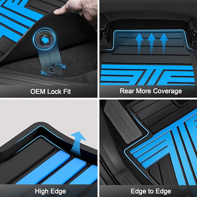 Rubber Floor Mats for Honda CR-V 2026 2025 2024 2023 (Gasoline & Hybrid) | All Weather Custom Fit Heavy Duty Car Mats for CRV, 1st & 2nd Row, Black & Blue