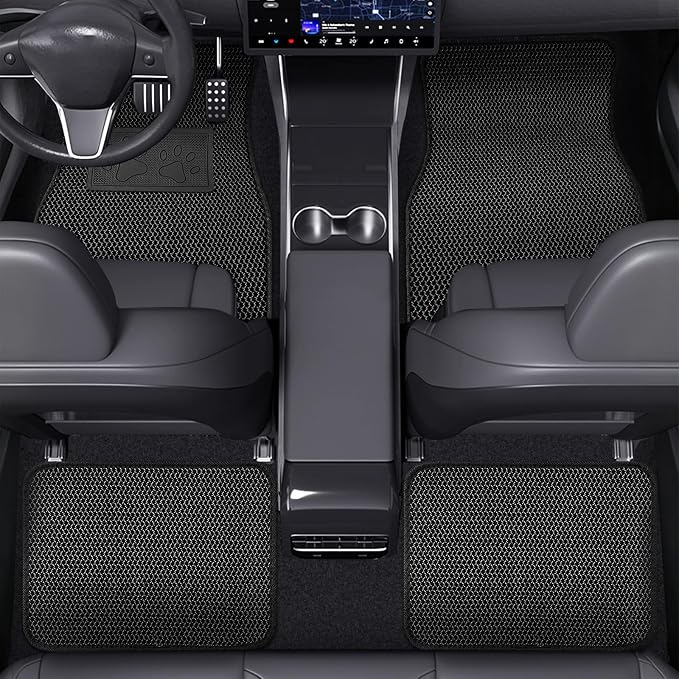 Universal Car Floor Mats, 3D Mesh Fabric All Weather Waterproof Car Floor Liners,With Anti-Slip Granule Backing&Driver Heel Pad,Efficient Dust&Dirt Resistant for Sedan,SUV,Truck,Van,Set of 4pcs