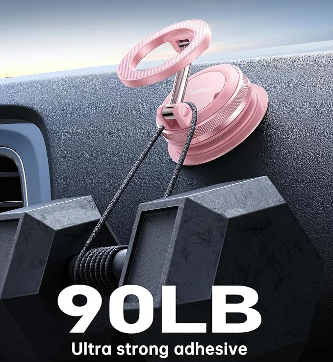 Coolpow【Newest Vacuum Magnetic Phone Holder for Car Phone Holder Mount【Movable Vacuum Suction】 Magsafe Car Mount Cell Phone Holders for Your Car Accessories for Women Men for iPhone 17 16-Light Pink