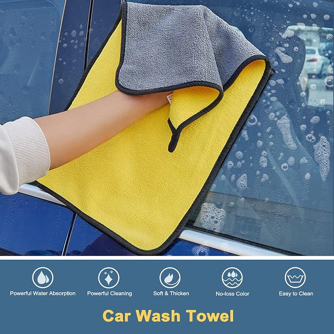 YeewayVeh 43" Car Wash Brush Mop Kit with Mitt, Yellow/Black | 15° Curved Pole, Extra Replaceable Chenille Head, Scratch-Free Microfiber Mitt & Sponge Cleaning Accessories