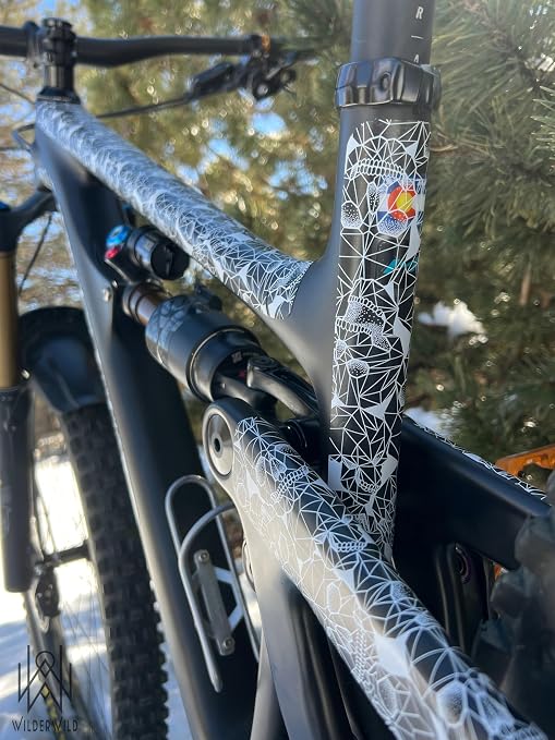 Bike Frame Protection Tape- High Impact Clear Vinyl Wrap Includes Tool (4”x72) Bicycle Frame Protector, Mountain Bike Frame Guard Chainstay Protector (Skulls)