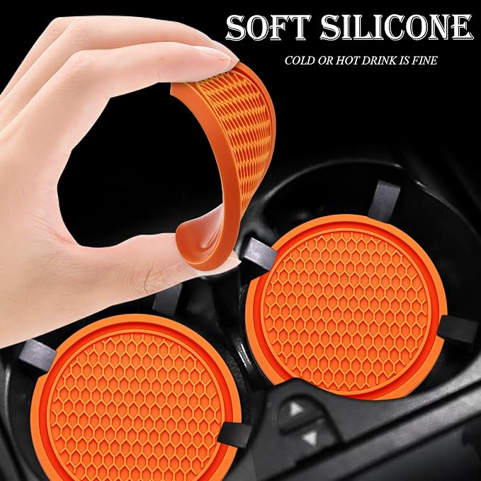 2PCS Car Cup Holder Coaster, Universal Auto Non-Slip Cup Holder Coaster, 2.75In Universal Non-Slip Recessed Car Interior Accessories (Orange)