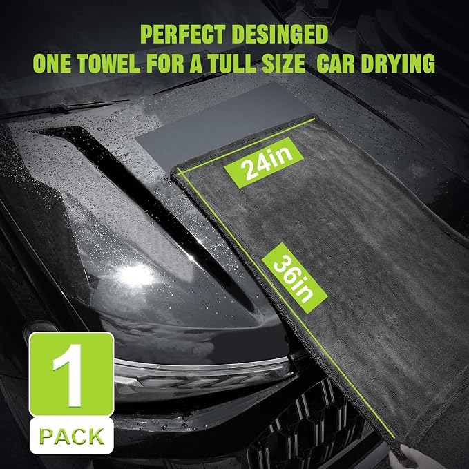 TTRCB 2 Pack Car Drying Towel, 1300 GSM Microfiber Towels for Cars (36" x 24" & 16" x 16"), Car Wash Mitt, Ultra-Absorbent, Streak Free, Car Wash Kit, Car Cleaning Detailing Supplies for SUVs, Trucks