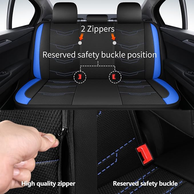 HChengkikz Car Seat Cover, Breathable and Sporty (Black + Blue) | Leather, Universal Fit for Most SUVs, Cars, Sedans, Trucks, Airbag Compatible, Easy to Install