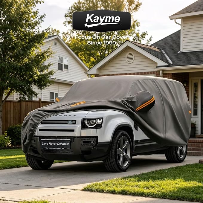 Kayme Heavy Duty SUV Car Cover Custom Fit for Land Rover Defender 110 2019-2026, Waterproof All Weather Outdoor Full Protection, UV Sun Rain Resistant with Zipper Door & Windproof Straps.