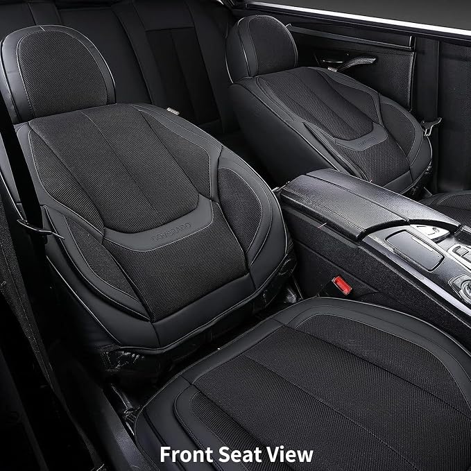 Coverado Front Seat Covers, Waterproof Universal Seat Covers for Cars, Breathable Fabric & Leather Car Seat Protectors, Car Seat Cushions Auto Accessories Fit for Most Sedans SUV Truck, Black