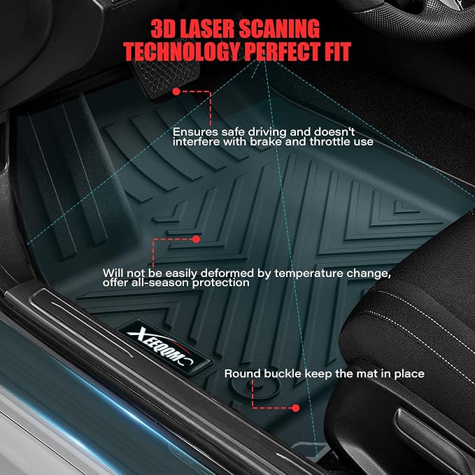 Floor Mats & Trunk Mat & Backrest Mat for 2024-2026 Chevy Traverse 7 Seats | All Weather TPE Rubber Cargo Liner and 2nd & 3rd Row Backrest Mat Door Sill Guards for Chevrolet Traverse 2026 Accessories