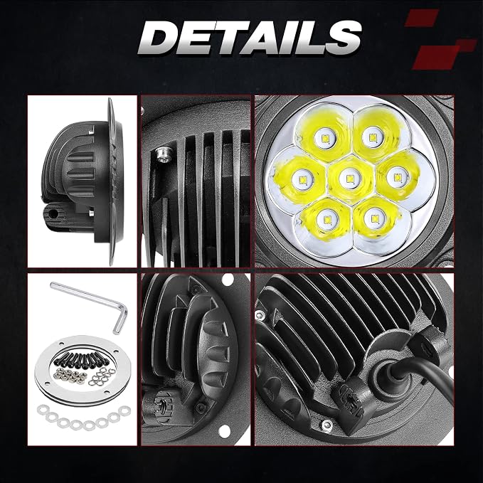 OFFROADTOWN 2PCS 5Inch 80W Round Flush Mount LED Pods Driving Lights Work Light Flush Lights Bar Super Bright Fog Light Off Road Lights for Truck Pickup UTV ATV SUV Boat 4x4 Car